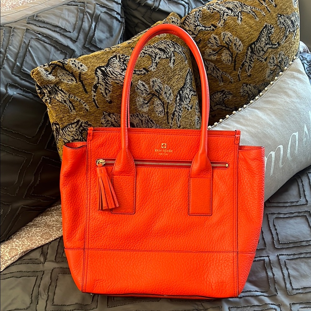Kate Spade Vibrant Orange Leather Tote Bag